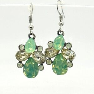 Silver-Tone Seafoam Green and Clear Faceted Rhinestone Dangle‎ Earrings